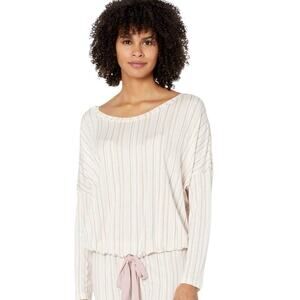 Eberjey Off White Artisanal Pink Striped Gisele Pajama Long Sleeve Top